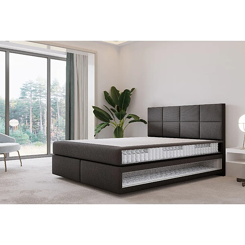 TRADA Lit adulte 140x200 cm Mallorca – lit suspendu avec matelas ressorts ensachés et matelas bonnell – tissu velours