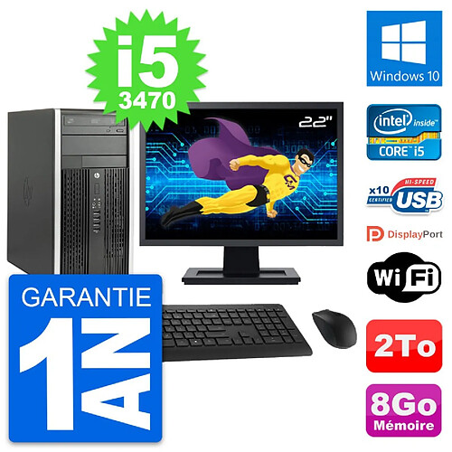 PC Tour HP Pro 6300 CMT Ecran 22" i5-3470 RAM 8Go Disque Dur 2To Windows 10 Wifi · Occasion