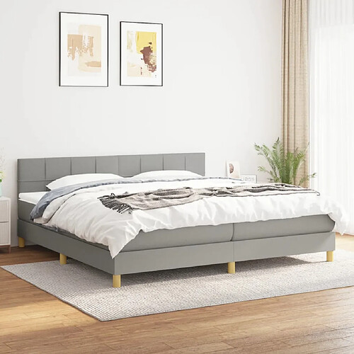 vidaXL Sommier à lattes de lit avec matelas Gris clair 200x200cm Tissu