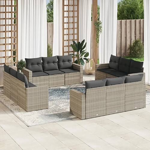 vidaXL Salon de jardin avec coussins 12 pcs gris clair résine tressée