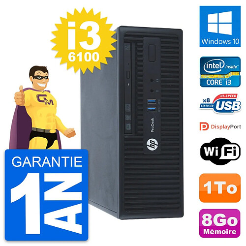 PC HP ProDesk 400 G3 SFF Intel i3-6100 RAM 8Go Disque Dur 1To Windows 10 Wifi · Occasion