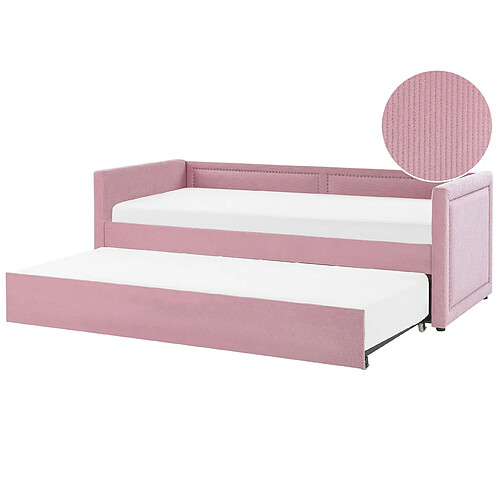 Beliani Lit gigogne en velours côtelé rose 90 x 200 cm MIMIZAN