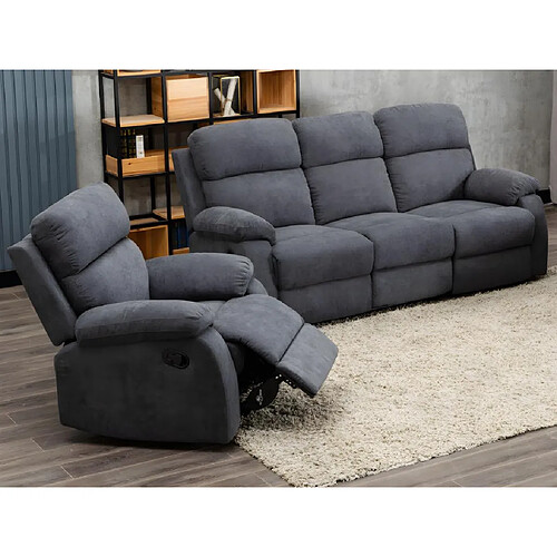 Vente-Unique Canapé 3 places et un fauteuil relax en tissu TOLZANO - Anthracite