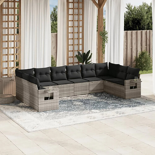 vidaXL Salon de jardin avec coussins 10 pcs gris clair résine tressée