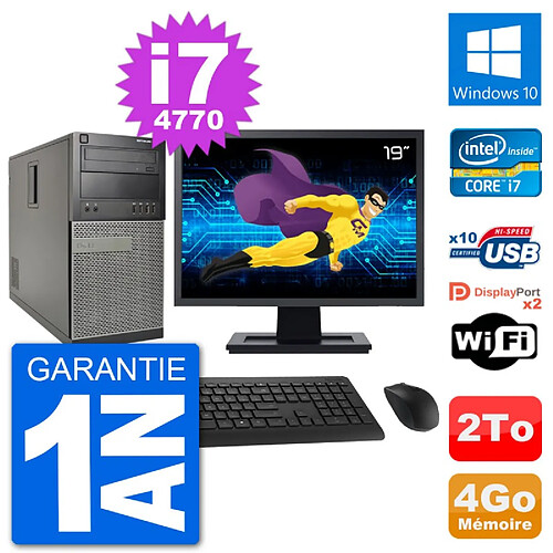 PC Tour Dell 7020 Ecran 19" Intel i7-4770 RAM 4Go Disque 2To Windows 10 Wifi · Occasion