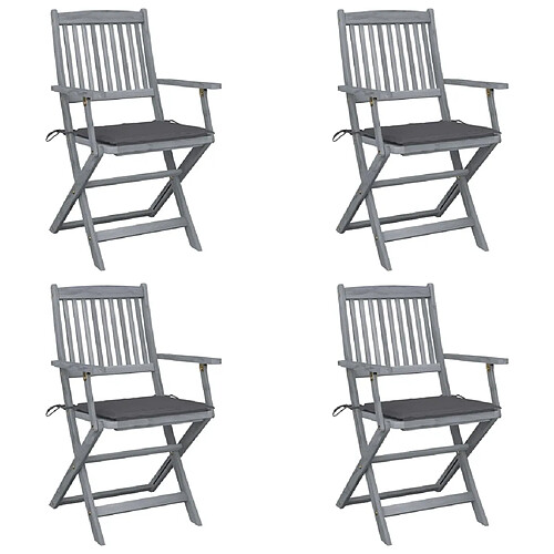 vidaXL Chaises pliables d'extérieur lot de 4 et coussins Bois d'acacia