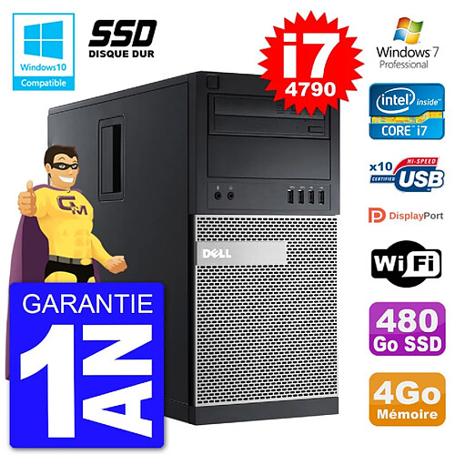 PC Tour DELL 9020 Intel Core I7-4790 RAM 4Go SSD 480Go Graveur DVD Wifi W7 · Occasion