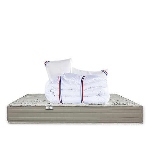 LUXURY LITERIE Matelas 180x200 cm, OrganicCotton, 24 cm, ferme, face été/hiver + 2 oreillers + couette