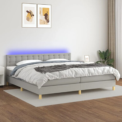 Sommier à lattes et matelas LED,Cadre à lattes de lit pour Adulte Gris clair 200x200 cm Tissu -MN41418