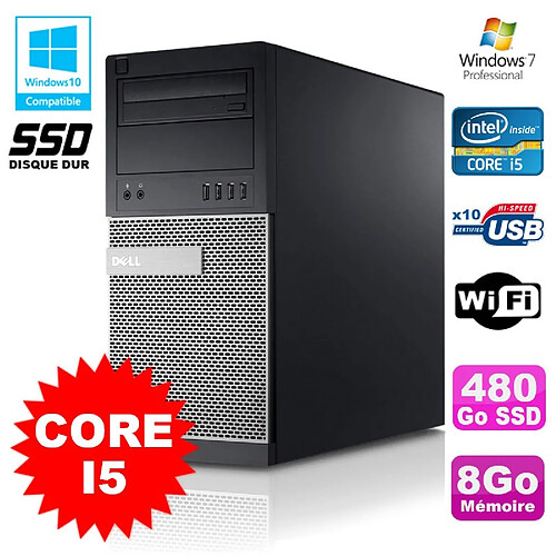 PC Tour Dell Optiplex 790 Core I5 3.1Ghz 8Go Disque 480Go SSD DVD WIFI Win 7 · Occasion