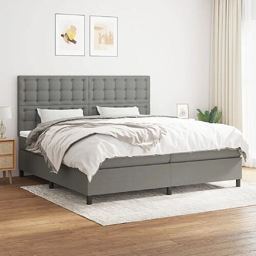 vidaXL Sommier à lattes de lit avec matelas Gris foncé 200x200cm Tissu