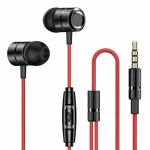 Écouteurs Intra-Auriculaires En Métal Écouteurs De Musique Avec Microphone Casque De Jeu Contrôlé Par Fil Noir Rouge