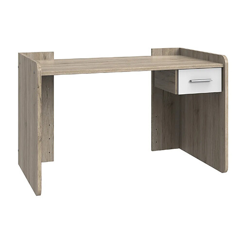 Pegane Bureau réglable en hauteur coloris Imitation chêne San Remo, rechampis blanc - longueur 124 x hauteur 77 x profondeur 70 cm