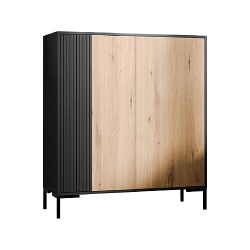 Bestmobilier Cambridge - buffet haut - bois et noir - 129 cm