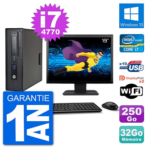 PC HP 800 G1 Ecran 19" Core i7-4770 RAM 32Go Disque 250Go Windows 10 Wifi · Occasion