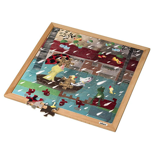 Educo Puzzle en Bois - Puzzle de la météo extrême - Pluie (64) - jeu Montessori