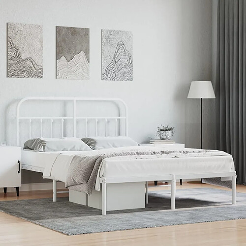 Maison Chic Lit adulte - Cadre de lit métal avec tête de lit pour chambre blanc 135x190 cm -MN64886