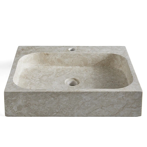 Pegane Vasque à poser / lavabo en marbre coloris beige - Longueur 52 x Hauteur 13 x Profondeur 42 cm