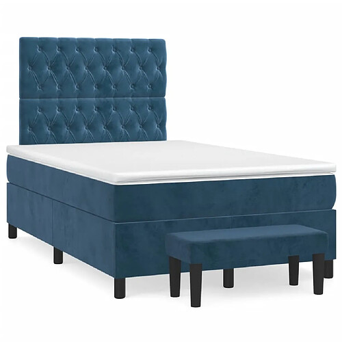 Maison Chic Lit adulte- Lit + matelas,Sommier à lattes de lit et matelas Bleu foncé 120x200cm Velours -GKD63407