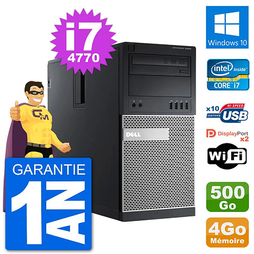 PC Tour Dell 9020 Intel Core i7-4770 RAM 4Go Disque Dur 500Go Windows 10 Wifi · Occasion