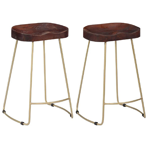 Helloshop26 Lot de deux tabourets de bar design chaise siège bois de manguier solide 1202121