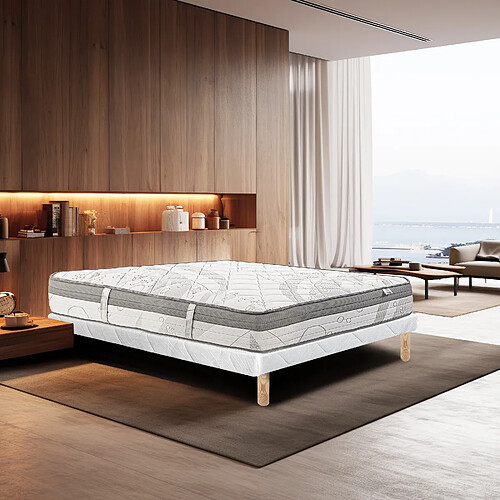 LUXURY LITERIE Ensemble matelas ViscoPlus 160x200 cm + sommier blanc ep 13cm