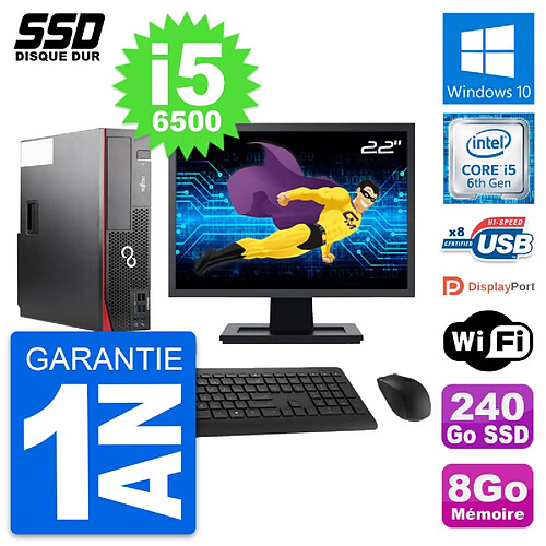 PC Fujitsu D556 DT Ecran 22" Intel i5-6500 RAM 8Go SSD 240Go Windows 10 Wifi · Occasion