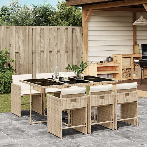 vidaXL Ensemble à manger de jardin et coussins 7 pcs beige poly rotin