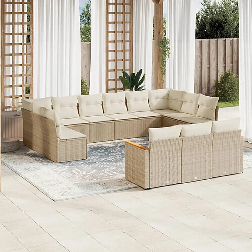 vidaXL Salon de jardin avec coussins 13 pcs beige résine tressée