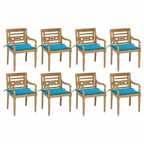 Maison Chic Lot de 8 Chaises Batavia avec coussins | chaises Relax d'extérieur Bois de teck solide -GKD18646