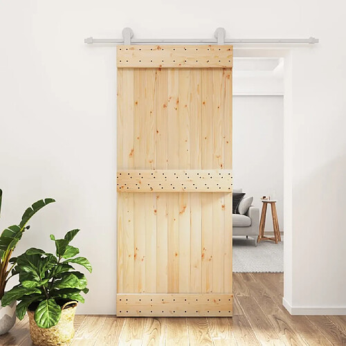 vidaXL Porte coulissante et kit de quincaillerie 90x210 cm pin massif