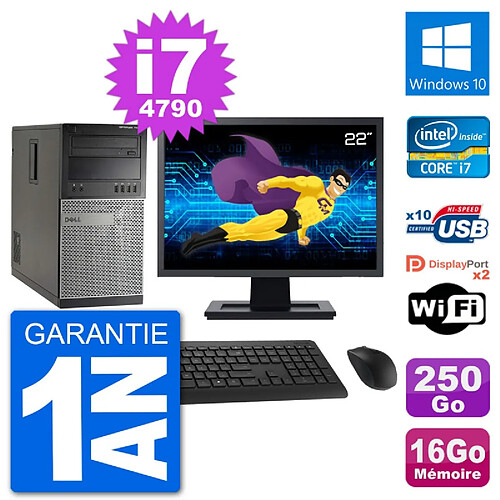 PC Tour Dell 7020 Ecran 22" Intel i7-4790 RAM 16Go Disque 250Go Windows 10 Wifi · Occasion