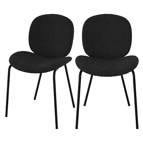 Rendez Vous Deco Chaise Iris en tissu bouclé noir et pieds en métal noir (lot de 2)