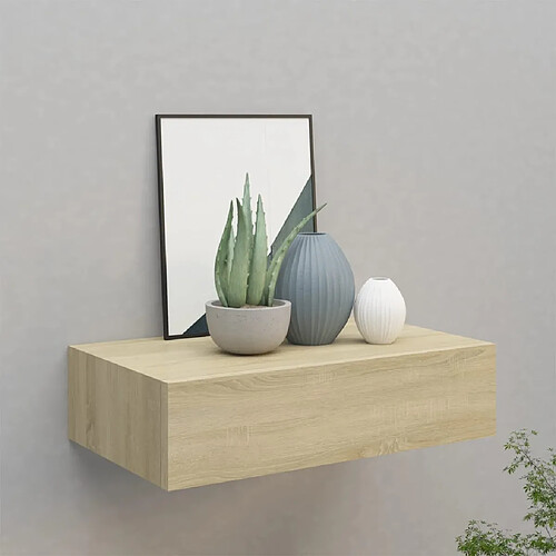 vidaXL Étagère à tiroir murale chêne 40x23,5x10 cm MDF