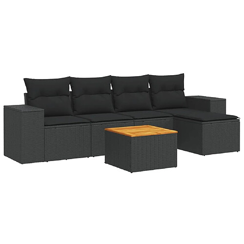 Maison Chic Salon de jardin 6 pcs avec coussins | Ensemble de Table et chaises | Mobilier d'Extérieur noir résine tressée -GKD84341