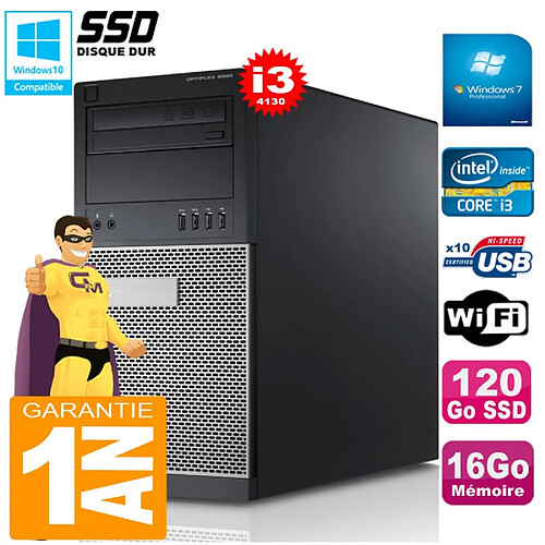 PC Tour DELL 9020 Core I3-4130 Ram 16Go Disque 120 Go SSD Graveur DVD Wifi W7 · Occasion