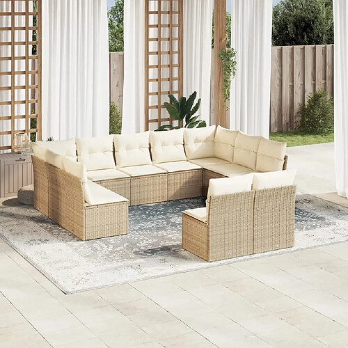 vidaXL Salon de jardin 11 pcs avec coussins beige résine tressée