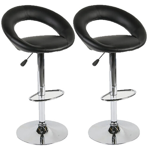 Toilinux Lot de 2 tabourets de bar Sasha similicuir - Noir