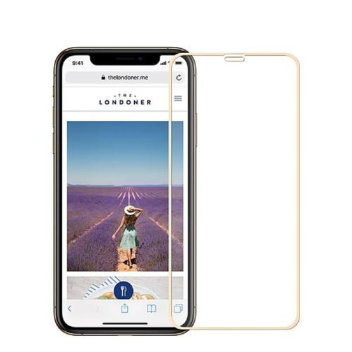 Protecteur écran en verre trempé bord de taille complète 9H arc 2.5D anti-éclatement or pour votre Apple iPhone XS Max