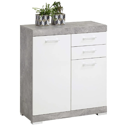 FMD Armoire avec 2 portes et 2 tiroirs 80x34,9x89,9 cm Béton et blanc