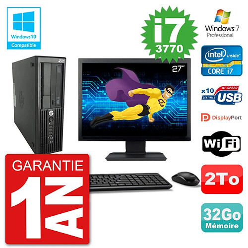 PC HP Z220 SFF Ecran 27" Core i7-3770 RAM 32Go Disque 2To Graveur DVD Wifi W7 · Occasion