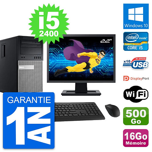 PC Tour Dell 990 Ecran 22" Intel i5-2400 RAM 16Go Disque 500Go Windows 10 Wifi · Occasion