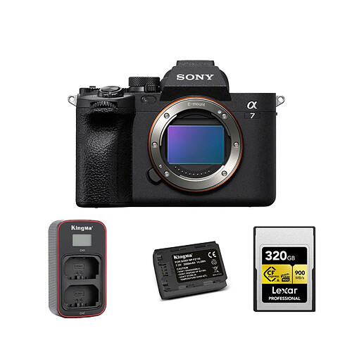 Sony A7 IV Boîtier +LCAGOLD320G-RNENC TOUGH Memory Card+ Kingma 2000mAh Battery (Sony NP-FZ100) + Kingma Sony NP-FZ100 LCD Dual USB charger