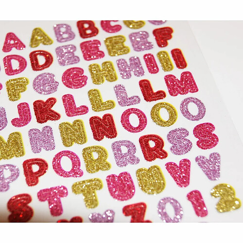 Youdoit 69 Autocollants - Alphabet - Tons roses - Paillettes - 0,8 cm