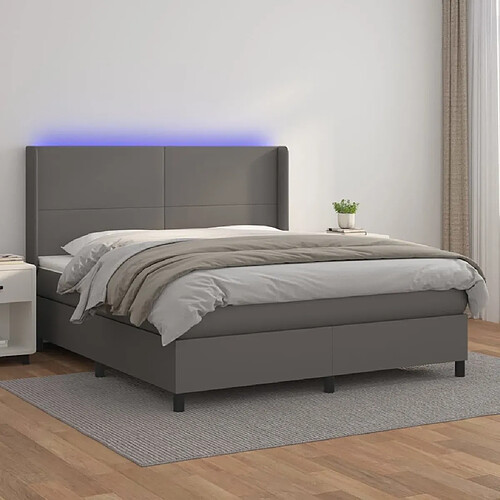 Sommier à lattes et matelas LED,Cadre à lattes de lit pour Adulte Gris 160x200 cm Similicuir -MN11717