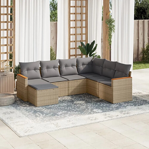 vidaXL Salon de jardin avec coussins 7pcs mélange beige résine tressée