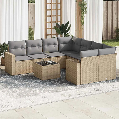 vidaXL Salon de jardin avec coussins 9 pcs beige résine tressée