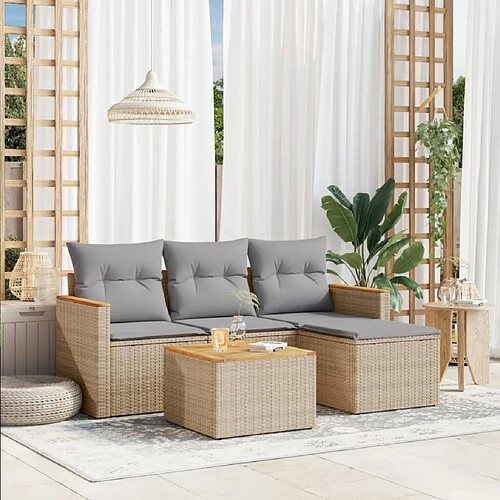 vidaXL Salon de jardin avec coussins 5 pcs beige résine tressée