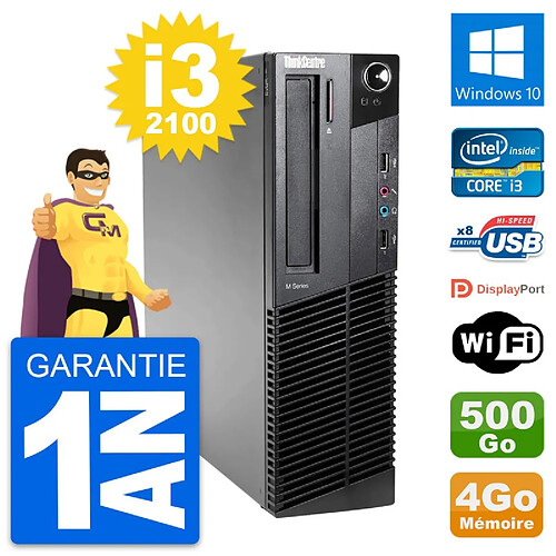 PC Lenovo ThinkCentre M82 SFF Intel i3-2100 RAM 4Go Disque 500Go Windows 10 Wifi · Occasion