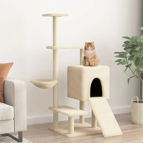 Arbre à chat avec griffoirs,niche pour chat en sisal crème 130,5 cm -MN18091